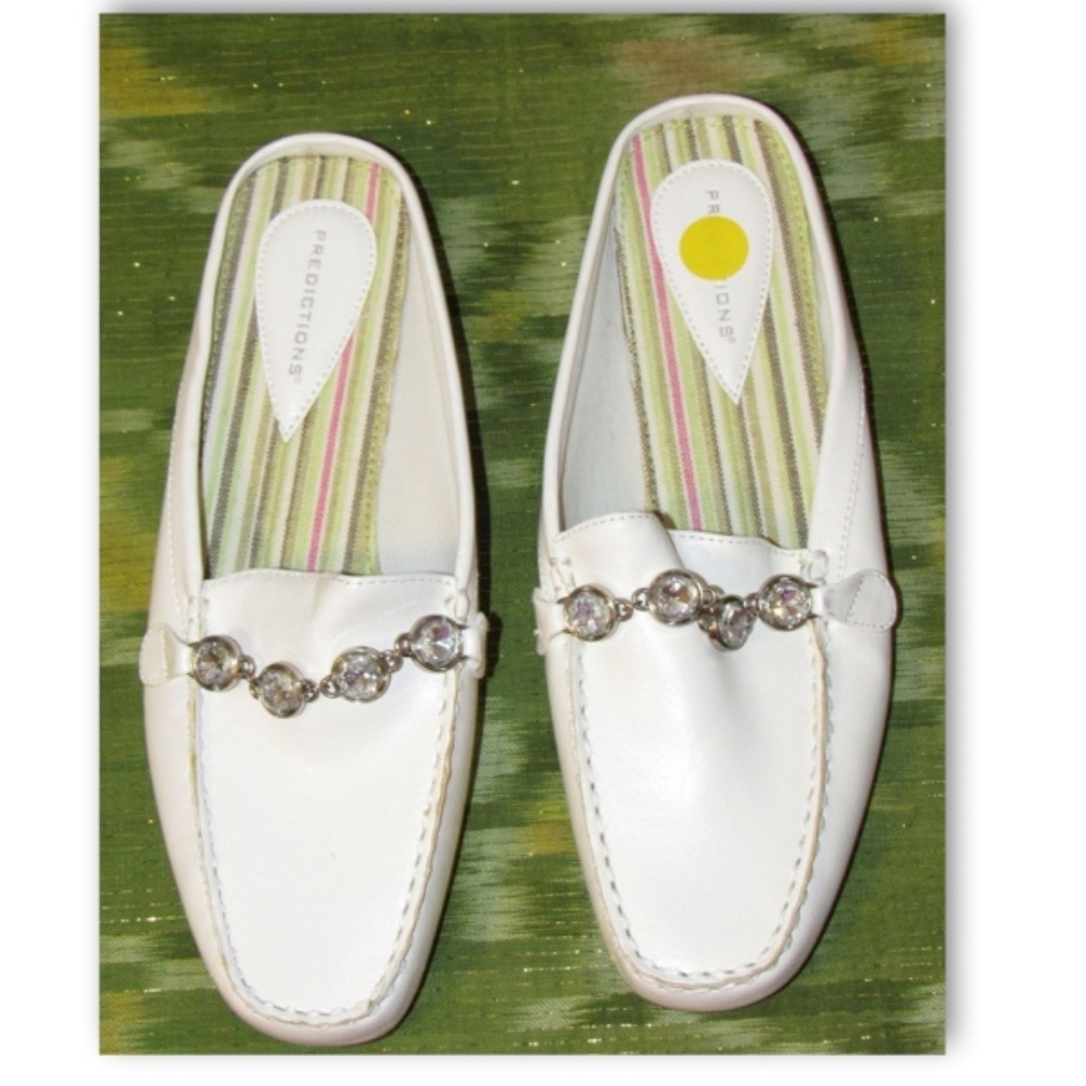 Predictions White Rhinestone Mules Slides Shoes